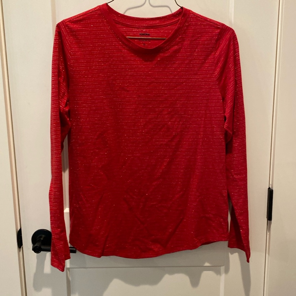 Sonoma Ladies long Sleeve Shirt.  Red w/Silver Stripe.  Size Large.‎